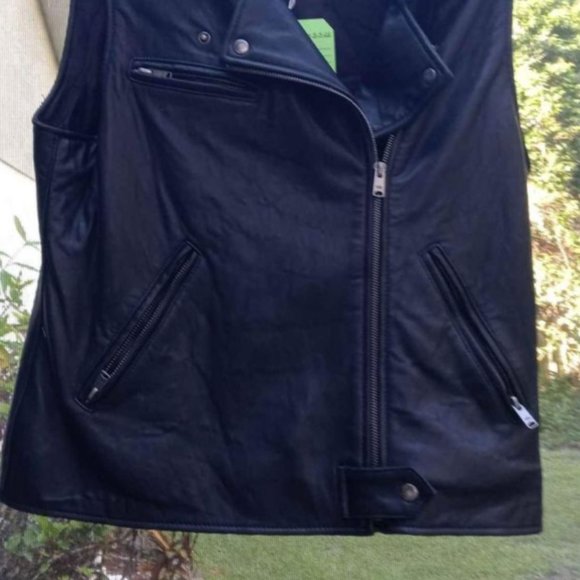 PINK Victorias Secret Black Leather Motorcycle Vest.Womens Large 's - Picture 8 of 8